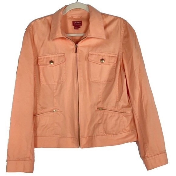 Chaps Cotton Peach Full Front Zip Closure Long Sleeve Denim Jacket - Picture 1 of 14